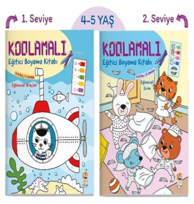 Kodlamalı Eğitici Boyama Seti-4-5 Yaş 1.2.Seviye-2 Kitap Takım